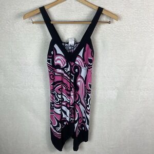 Y2K Vtg Hot Pink Babydoll Swing Tank Top Sz Large Preppy 2000s Twee Retro Print‎